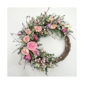 Pink Heart Rose Wreath, 21in Spring Summer Wreath LED Lights
